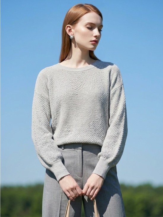 Matty M Sweaters - Anthropologie Matty M Gray Textured Knit Sweater Women’s Crew Neck